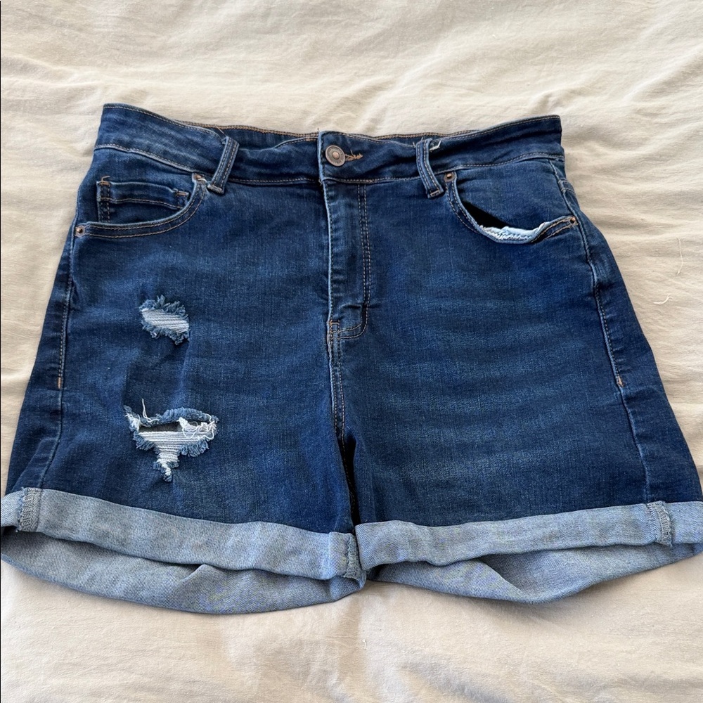 Wax Jean 1XL Distressed Denim Blue Women's Shorts